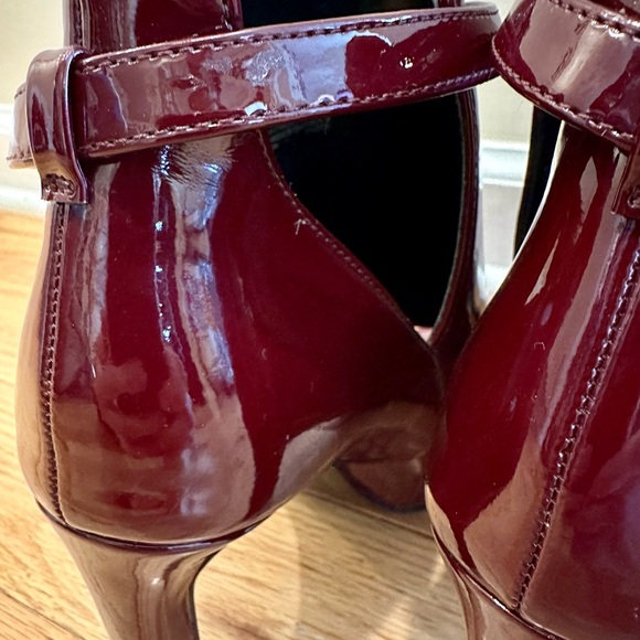 Michael Kors Burgundy Patent Lawson Open Toe Stiletto Bootie Heel Size 8.5 - Picture 5 of 6